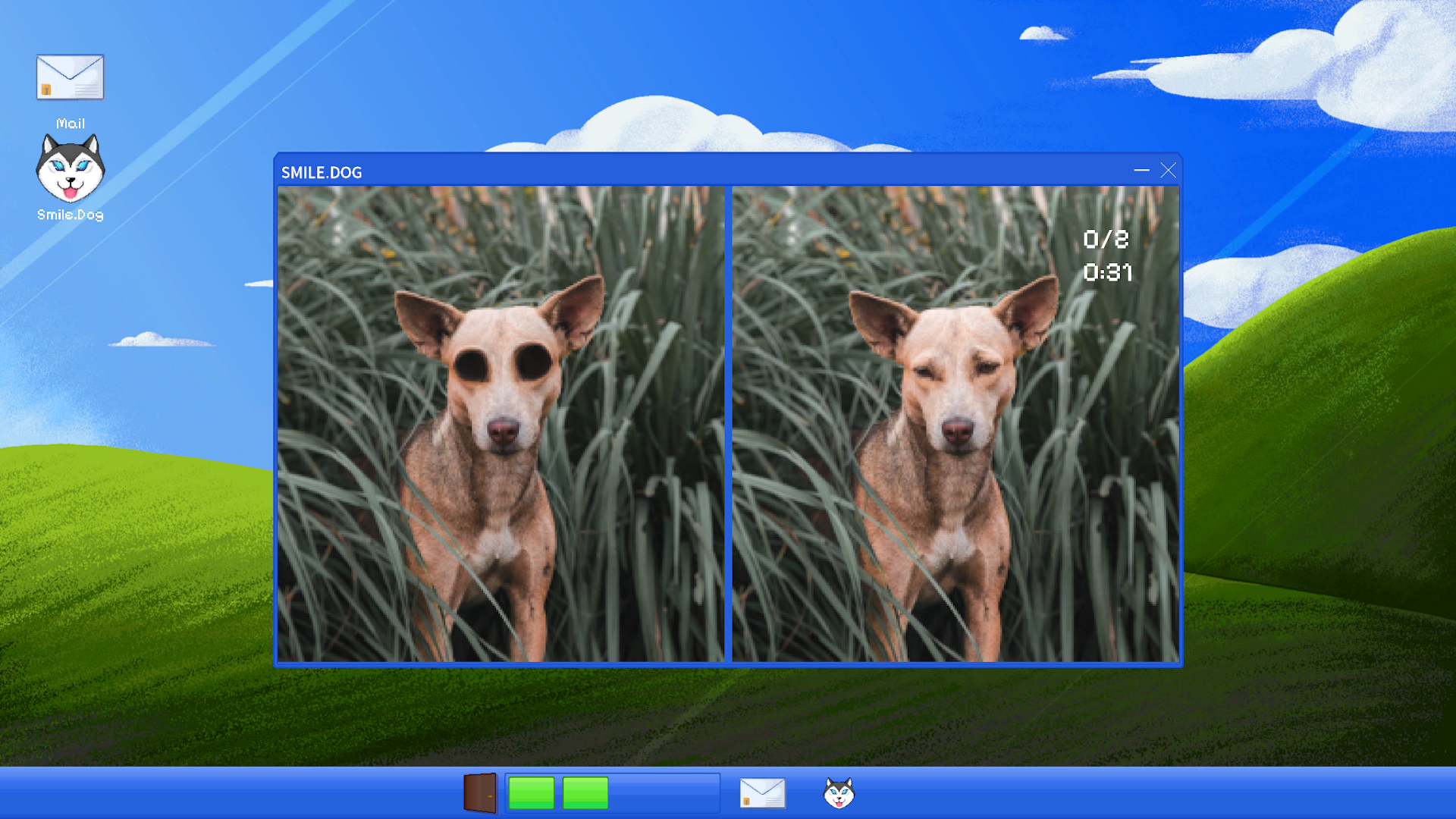 Smile Dog screenshot showing two photos of a real dog side by side in find-the-difference gameplay